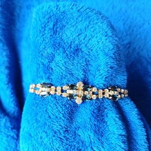 Vintage W. Lind Signed Blue Clear Marquise Glass Rhinestone Link Bracelet